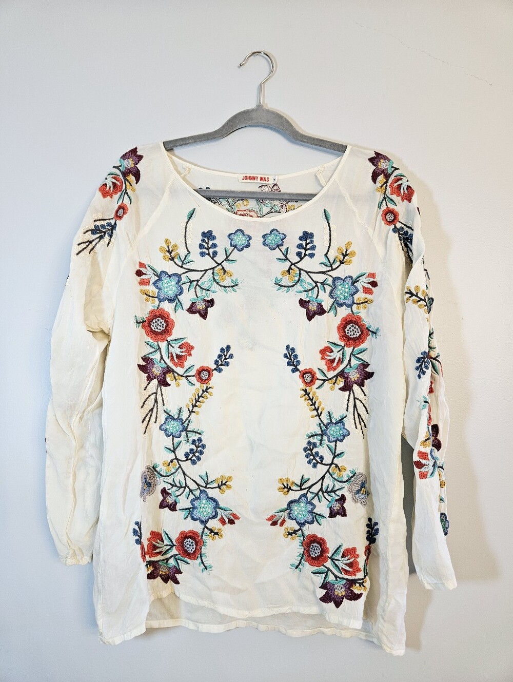 Johnny Was Kikimu Floral Embroidered Blouse Size M Boho Top